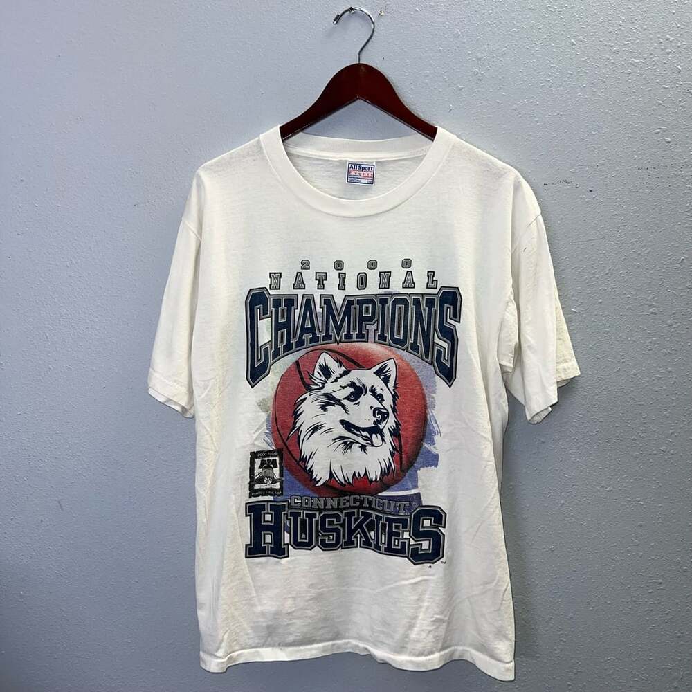 Vintage 2000 UConn Huskies National Champions T Shirt Large White All Sport 0645